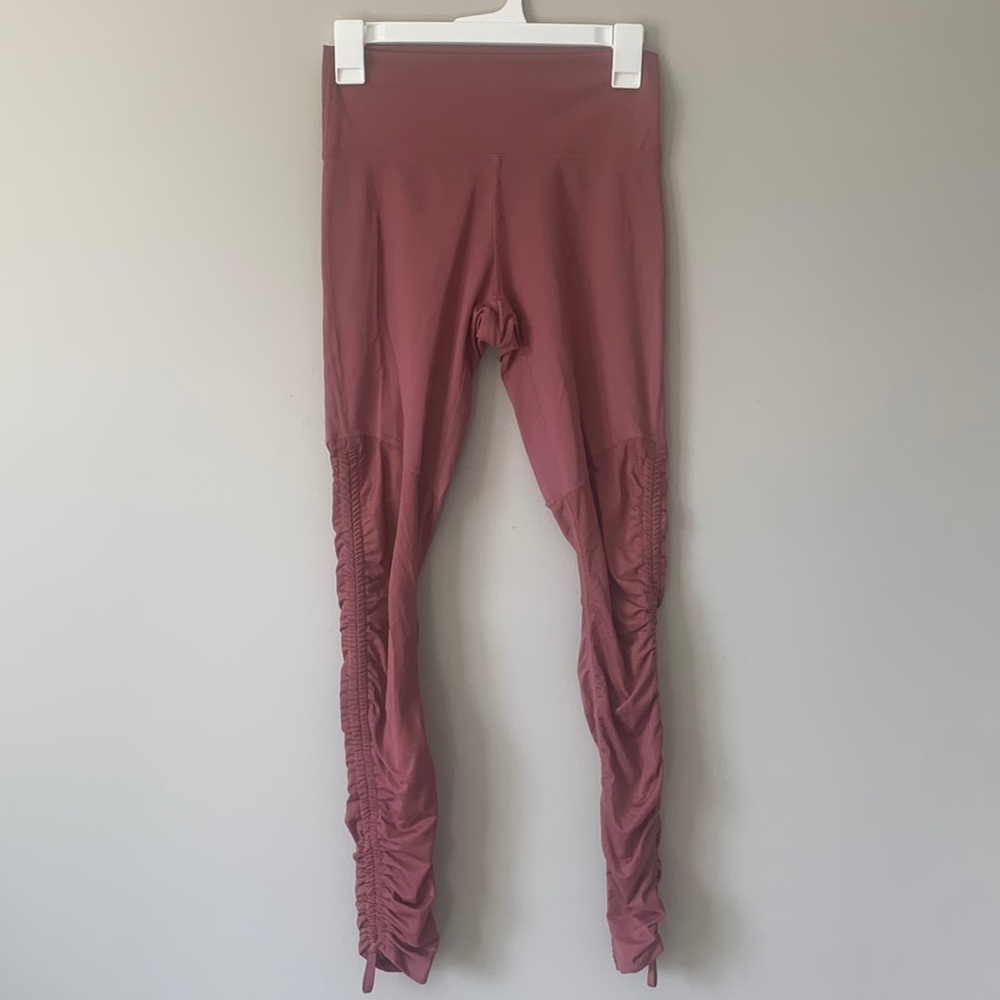 Fabletics pink leggings with ruching details on legs